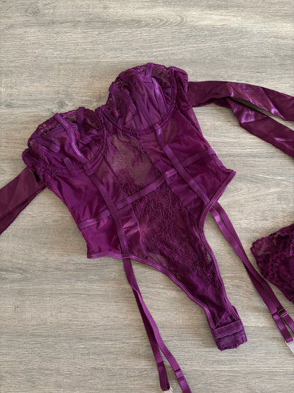 Violet veil lingerie set | bodysuit + stockings | S