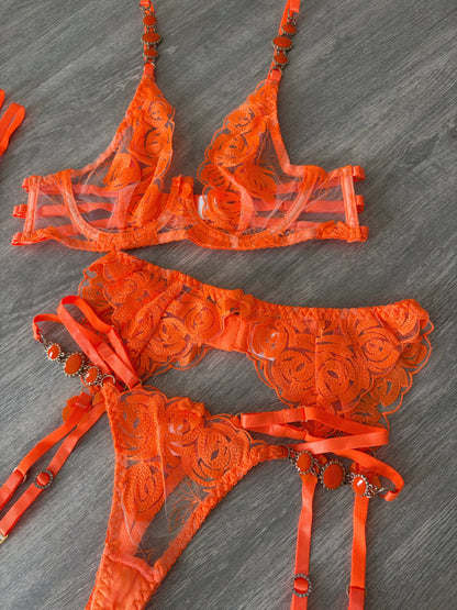 Sunset flame lingerie set 4 pcs | S
