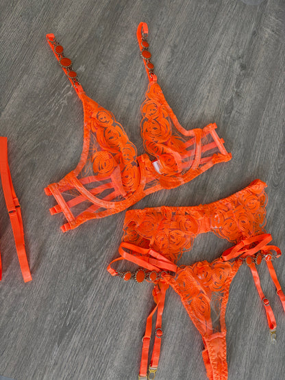 Sunset flame lingerie set 4 pcs | S