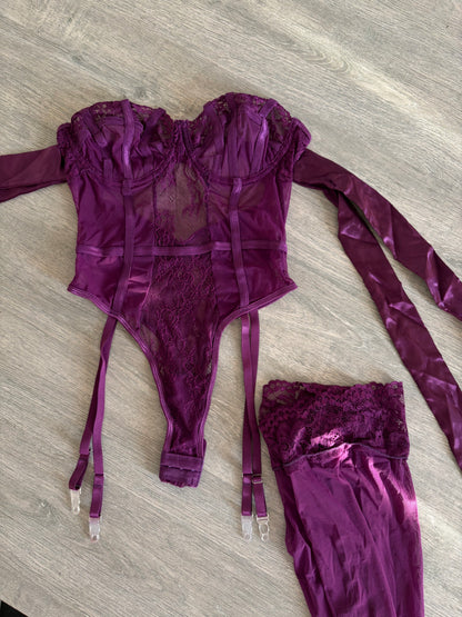 Violet veil lingerie set | bodysuit + stockings | S