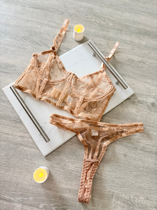 Beige polka dot lingerie set