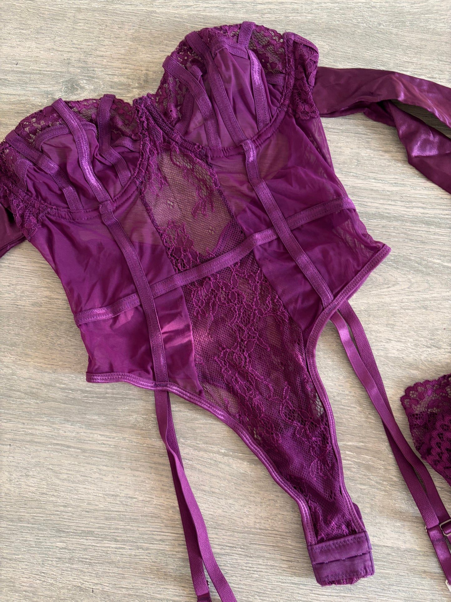 Violet veil lingerie set | bodysuit + stockings | S