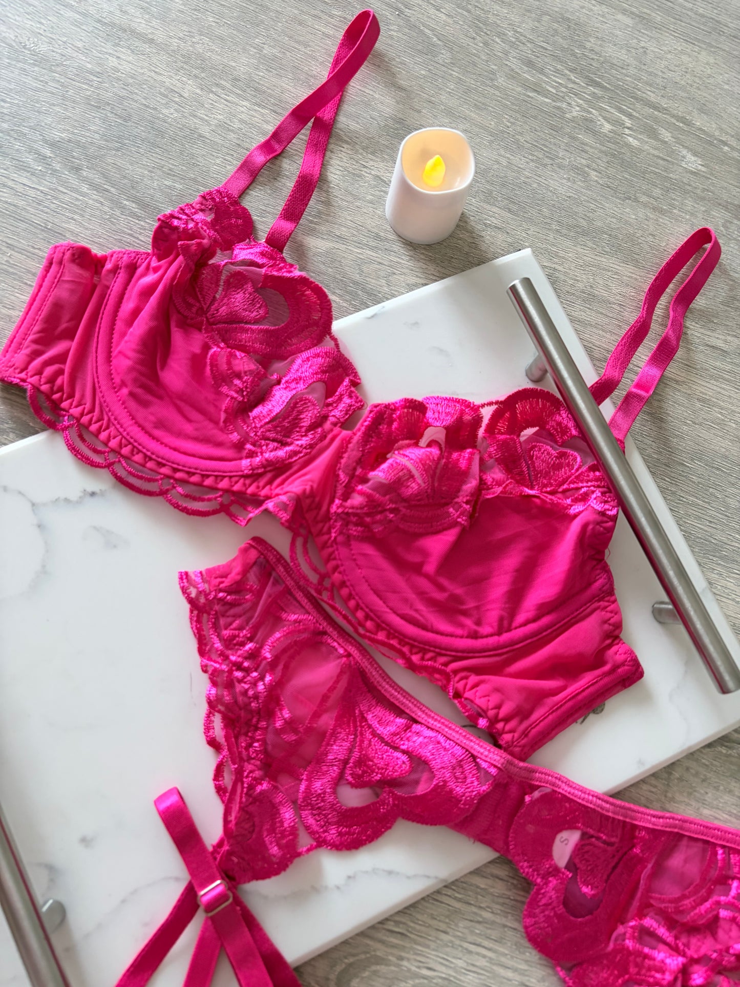 Hot pink 3 pc lingerie set