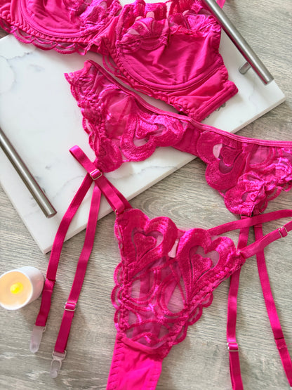 Hot pink 3 pc lingerie set