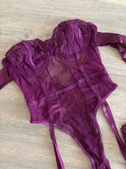 Violet veil lingerie set | bodysuit + stockings | S