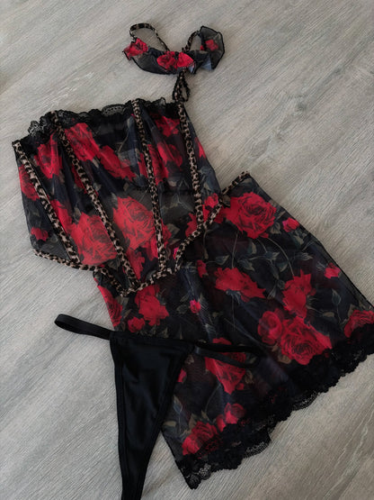 Midnight roses lingerie set