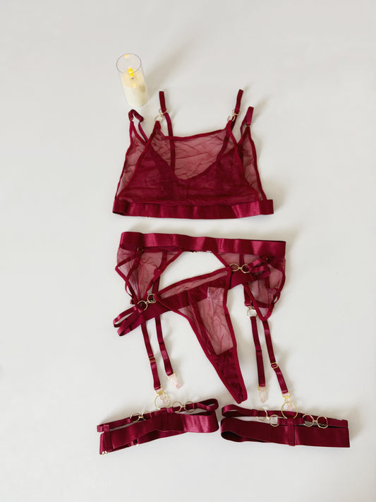Bordeaux muse 3 pc lingerie set | M